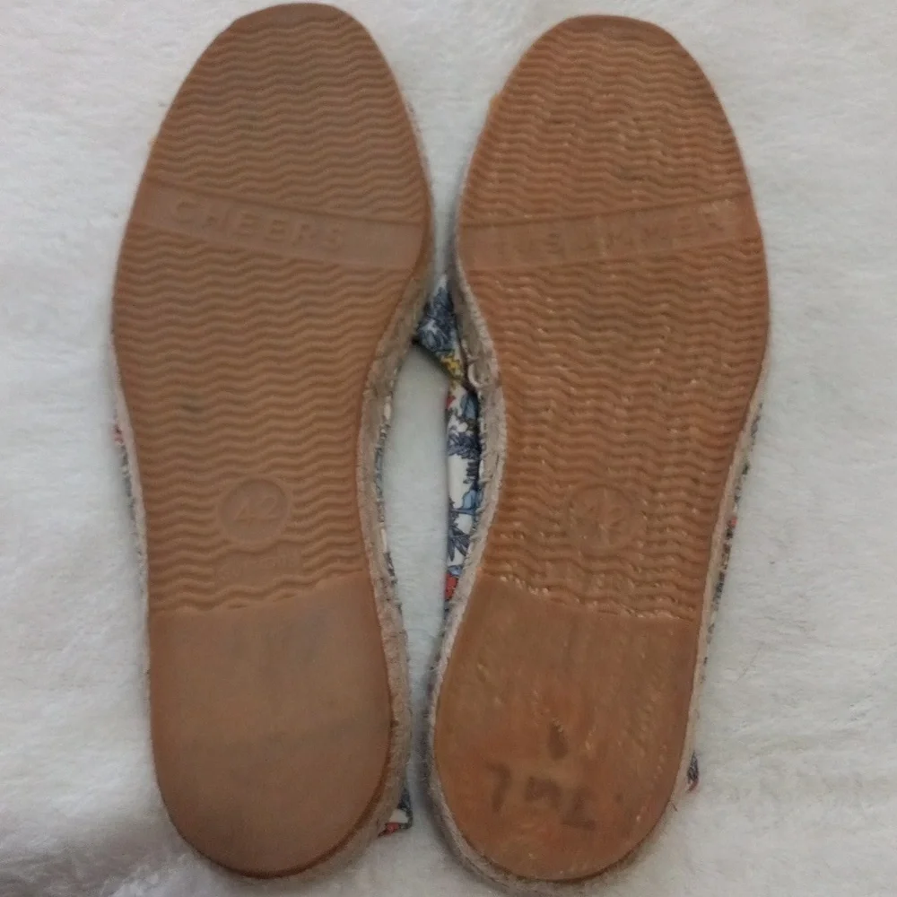 Soludos Floral Espadrille Flats Size 10.5 Canvas Jute Slip On Shoes